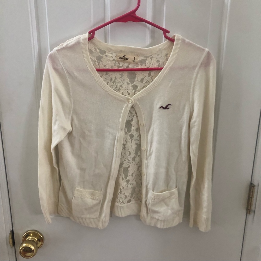 Hollister Co Size Small Cream Cardigan Lace Back